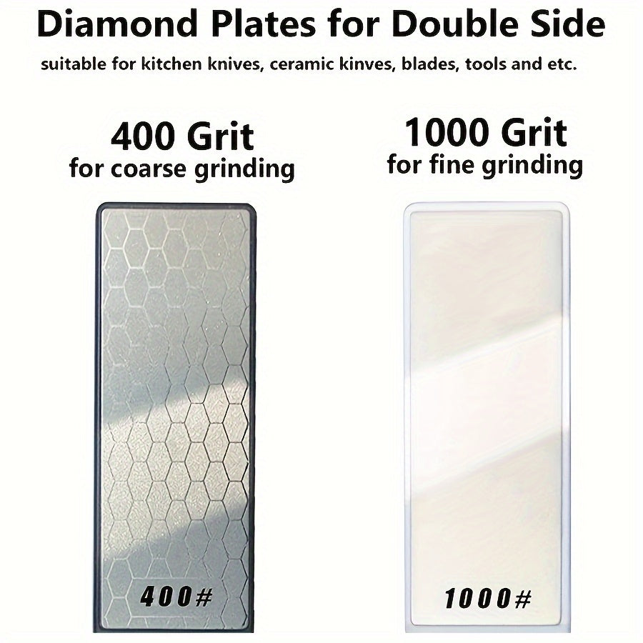 Top Pick: 1pc 5-in-1 Diamond Sharpening Plate for Knives and Scissors. Includes Ceramic Knife Sharpener Rod with Double-Sided 400/1000 Grit. Features Honeycomb Surface for Outdoor and Kitchen Grinding.