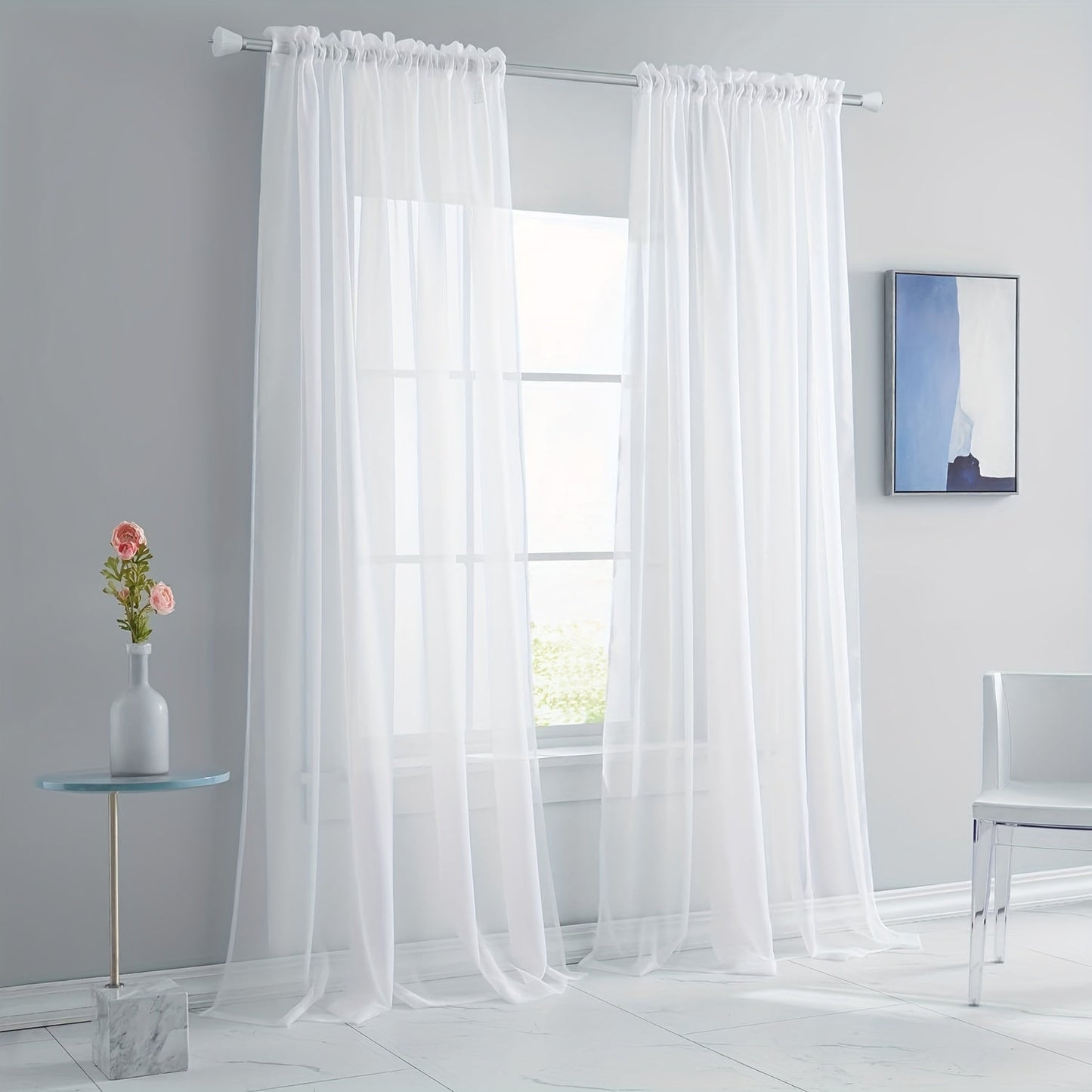 Set of 2, White Sheer Tulle Curtains in a Simple Style, Create a Romantic Atmosphere in Your Living Room or Bedroom, Perfect for Window or Door Home Decor