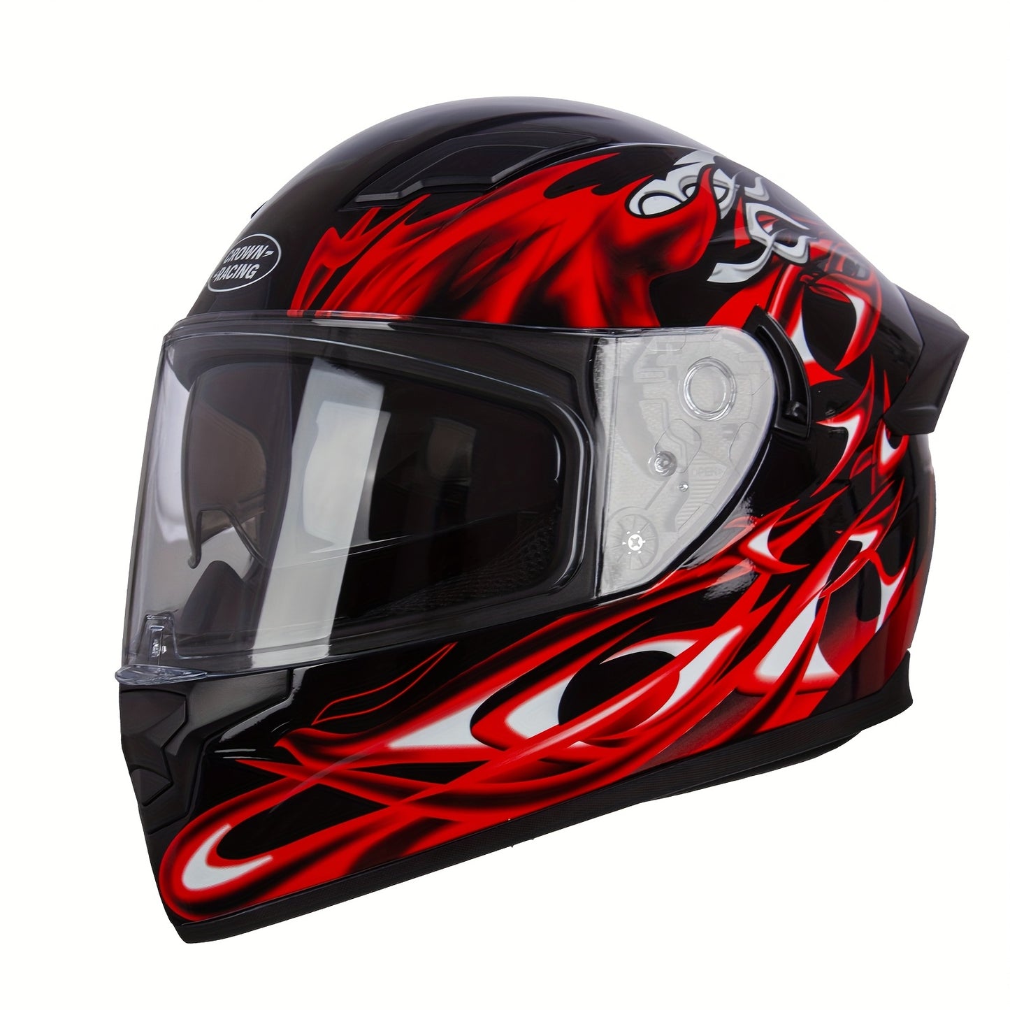 Crownracing Full Face Motorcycle Helmet made of ABS material, easy to clean, perfect for street biking and adults.