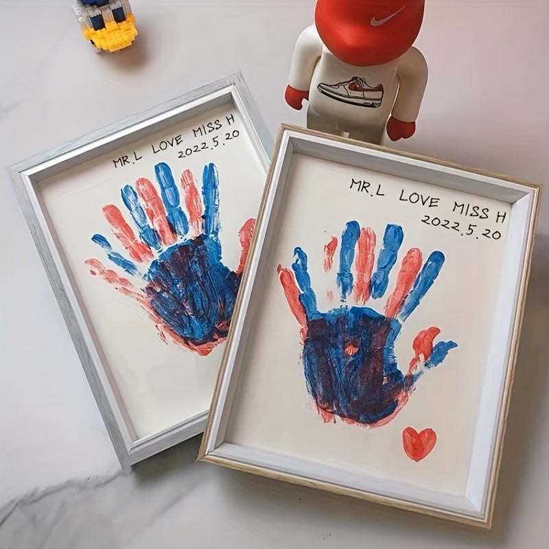 Couple's pet hand and footprint photo frame painting - a DIY commemorative gift.