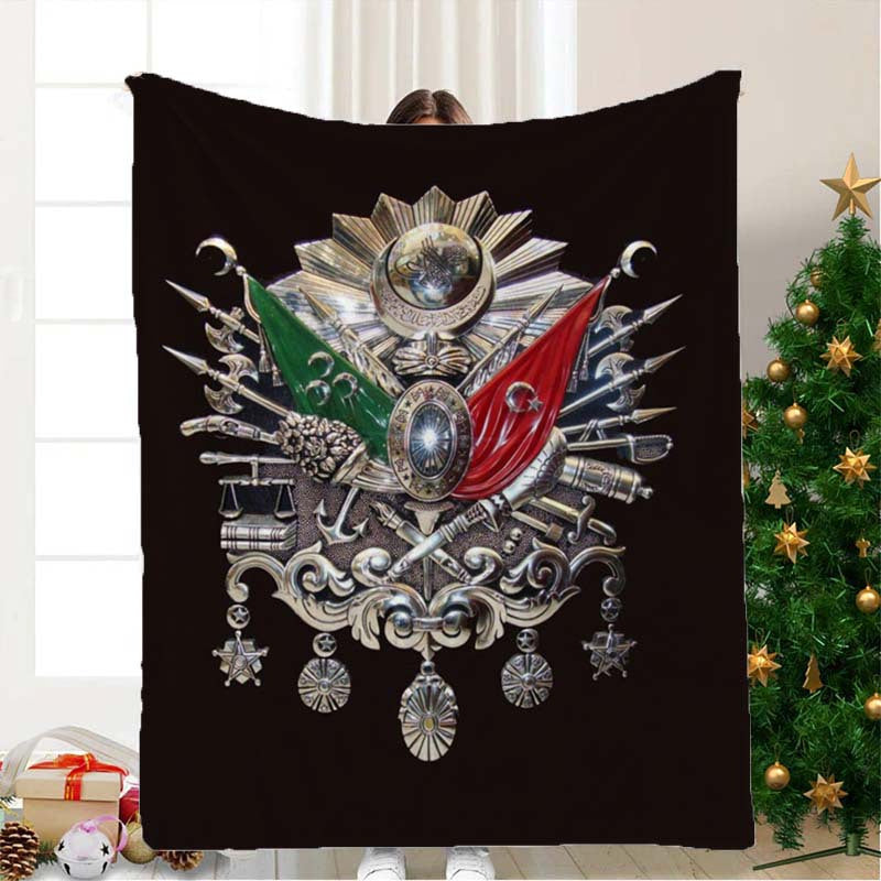 Stay warm and cozy with this charming anime-style digital print throw blanket featuring the Ottoman Empire emblem. Made of flannel fleece, this versatile blanket is perfect for all seasons and can be used at home, in the office, car, or while camping. It