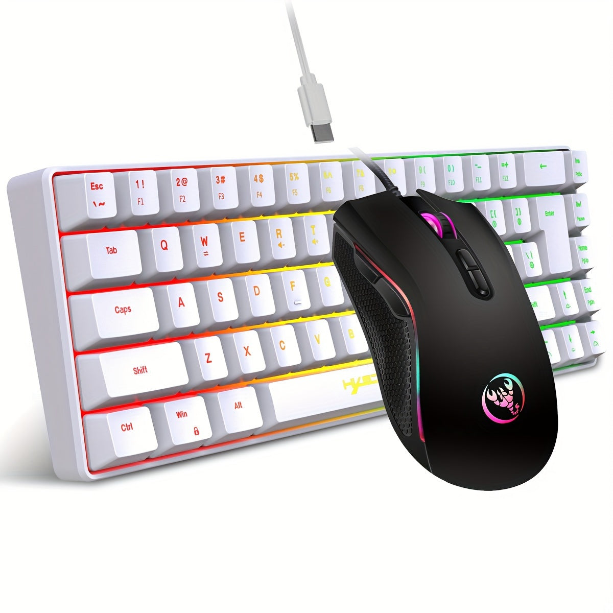 HXSJ Wired keyboard and mouse set with 68-key thin film keyboard and 3200DPI wired photoelectric mouse. USB plug and play, suitable for home gaming and office use.