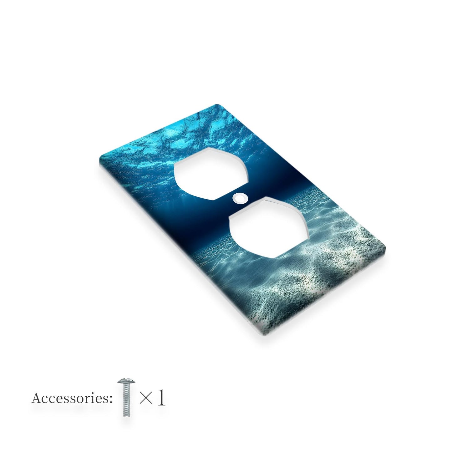 Ocean themed wall plate with blue sea print, made of unbreakable polycarbonate. Heat and fade resistant, a decorative cover for light switches and outlets that requires no electricity or battery.