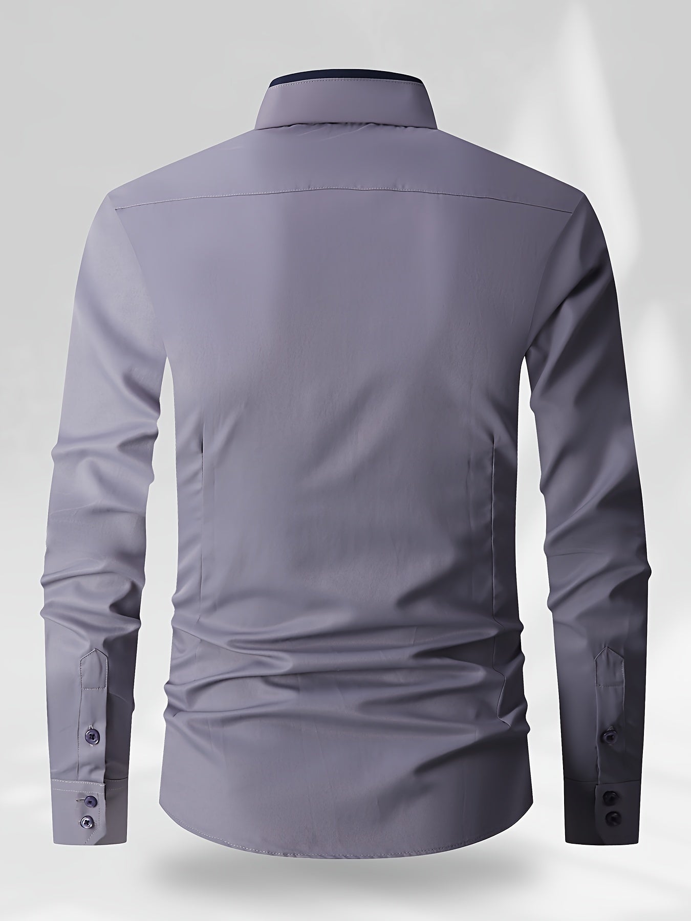 Men's color block shirt, made of 60% polyester and 40% cotton, with long sleeves, regular fit, lapel collar, and button details. Made of woven fabric, non-stretch, and suitable for work