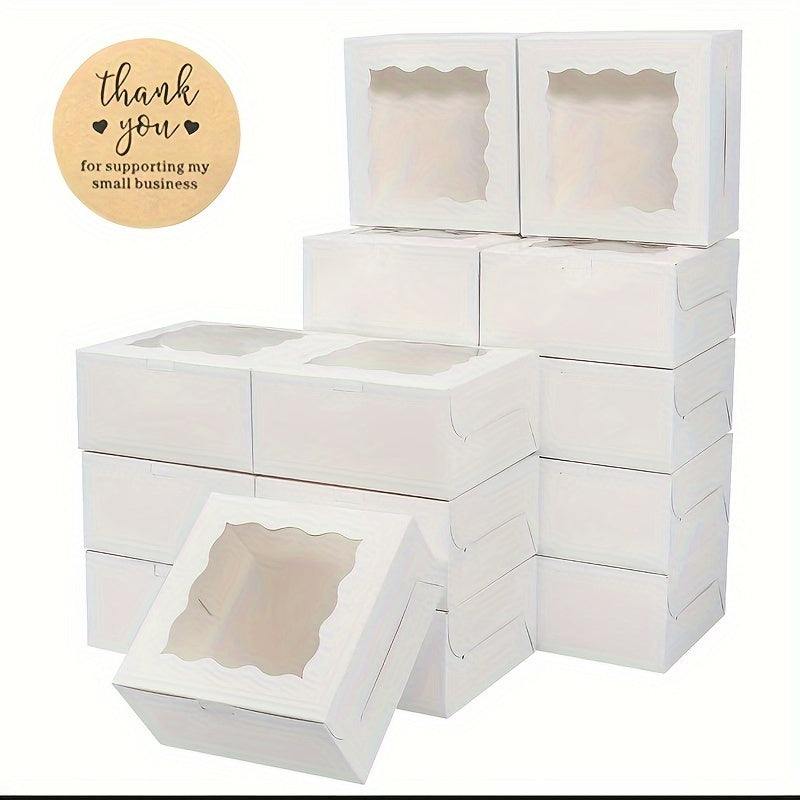 Set of 30 White Cardboard Bread Boxes with a Window - Ideal for Biscuits, Strawberries, Macarons, and Desserts | Disposable Square Pastry Containers for Kitchen and Restaurant Serving