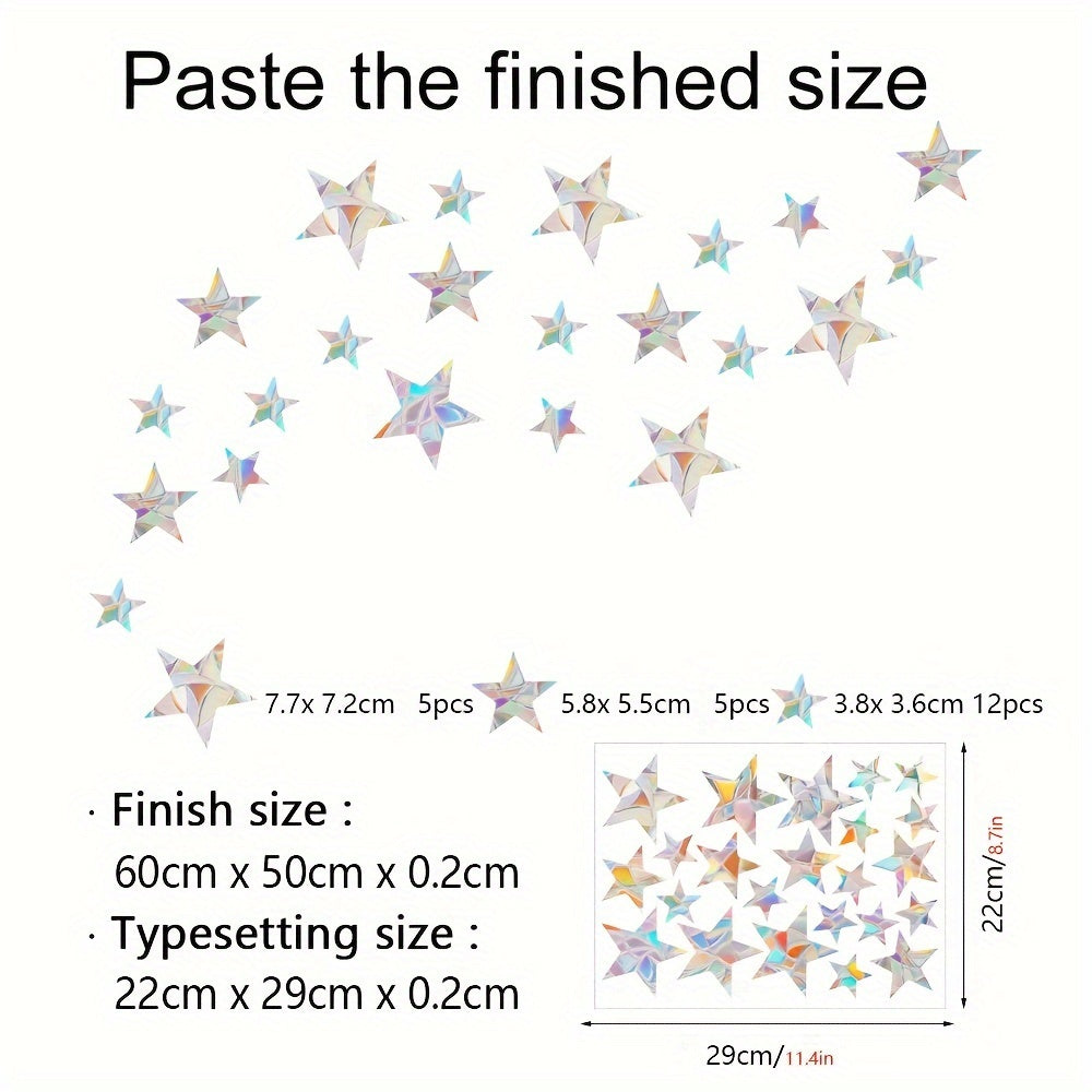 Add a touch of color to your windows with our set of 13 Rainbow Star & Circle Window Clings. These reusable, non-adhesive prism decals are perfect for glass doors and windows, providing a bird-safe anti-collision film. Elevate your contemporary home