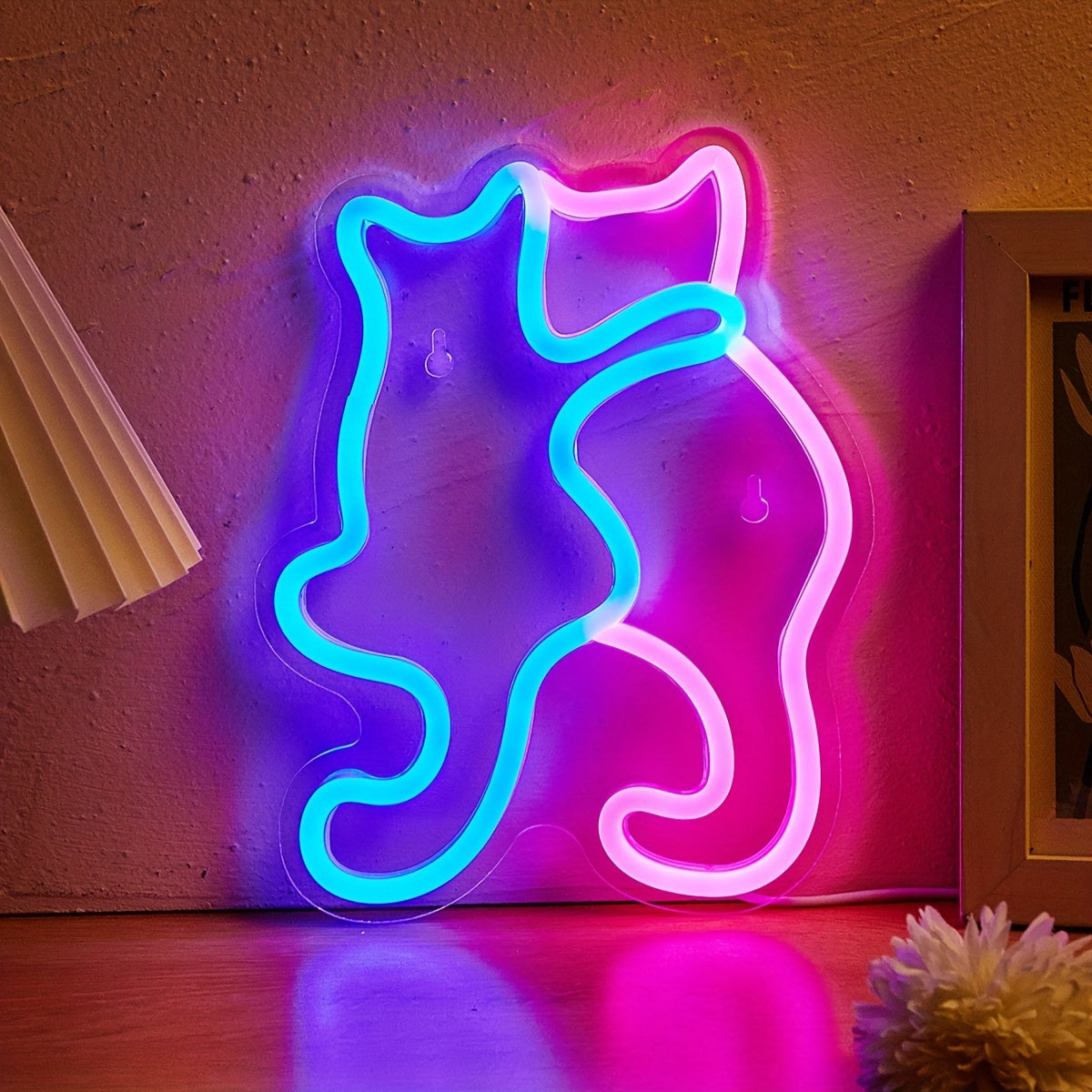 Cat shaped LED neon sign, USB powered for bedroom decoration, suitable for holiday and party decoration.