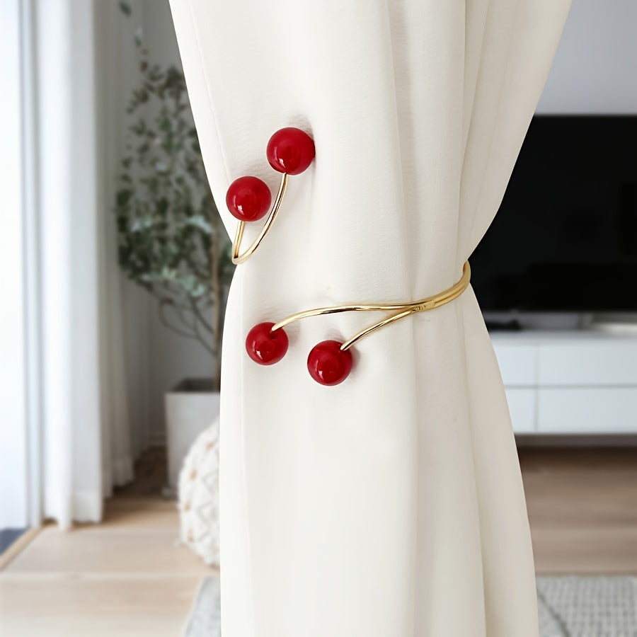 Red Festival Faux Pearl Alloy Curtain Tieback, Easy-to-Use Curtain Buckle, No Need for Drilling, Perfect for Bedroom or Living Room, Adds a Soft and Elegant Touch to Your Home Decor.