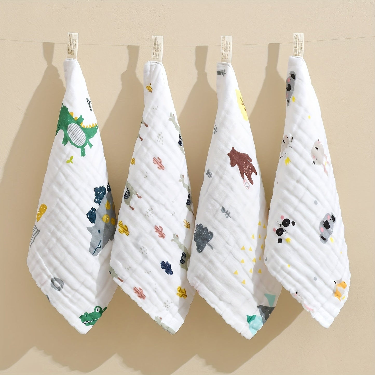 Set of 4 Cotton Soft Baby Towels, each measuring 23.01x23.01cm: Perfect for Bathing, Feeding, Wiping, and Burping - Ideal for Babies aged 0-3 Years