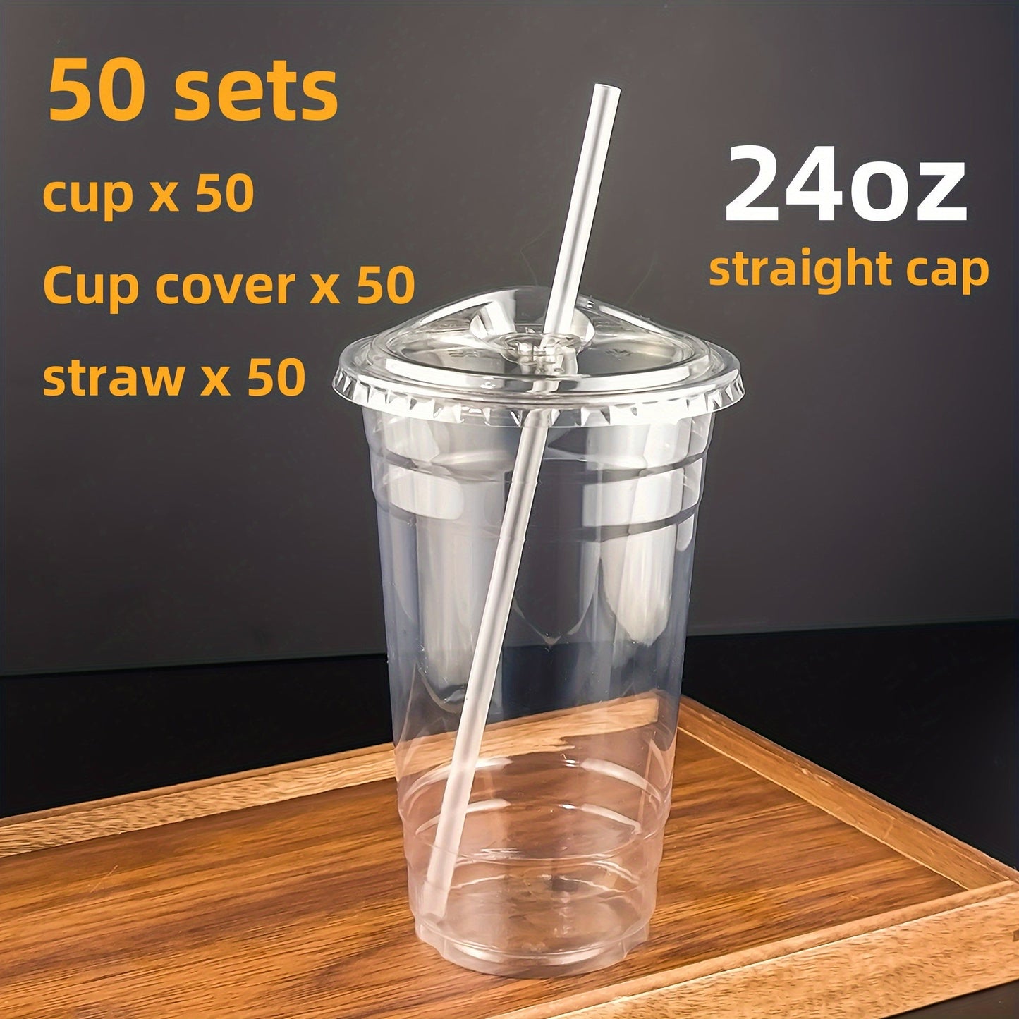 Get 25 sets of 24oz clear plastic cups with lids and straws, made from PET material. These cups are perfect for iced coffee and cold drinks, great for summer, outdoor events, and on-the-go drinkware.