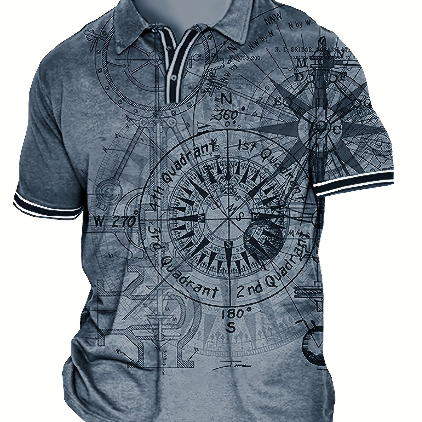 3D Compass Graphic Print Polo Shirt for Plus Size Men, Perfect for Summer Business or Workout