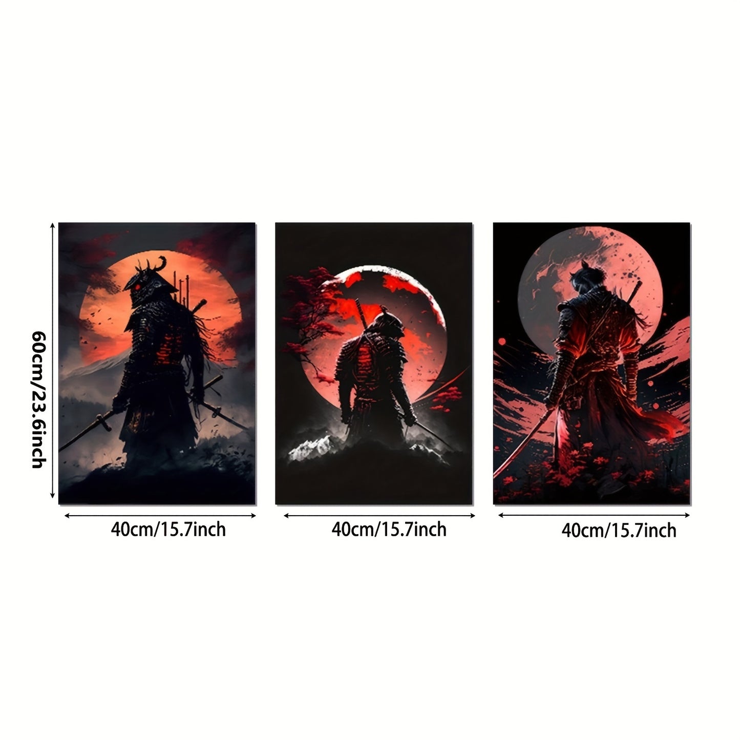 Japanese Samurai & Mountain Anime Canvas Art Prints - Set of 3 - Frameless - Retro & Modern Wall Decor for Living Room, Bedroom, Office