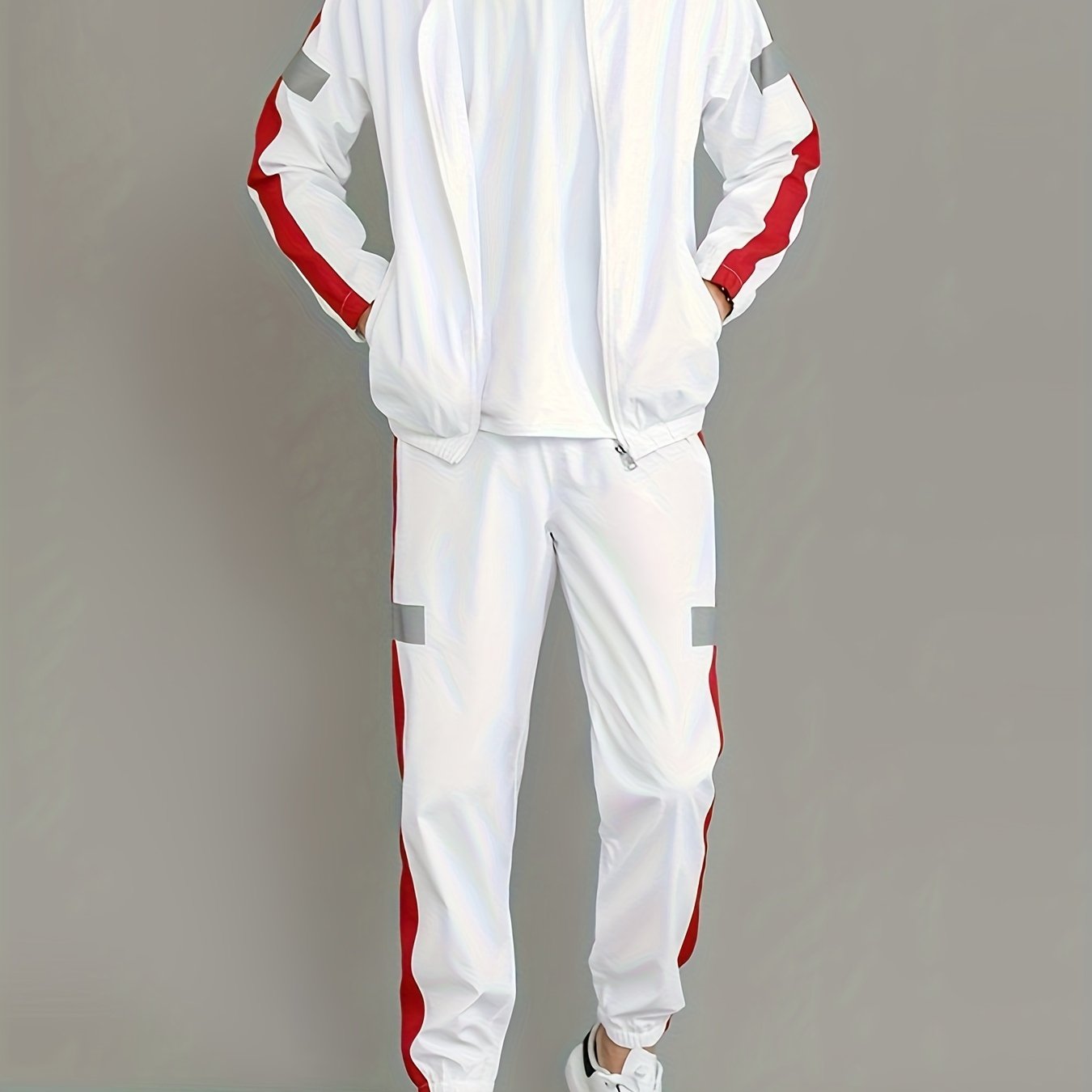 Men's spring and autumn sport suit with colorful collar, includes long sleeve top and pants.