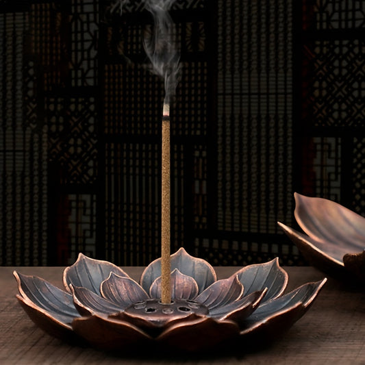 1 Metal Incense Burner Plate with Lotus Censer, Zen Aroma Diffuser, Home Decor for Yoga Studio or Camping.