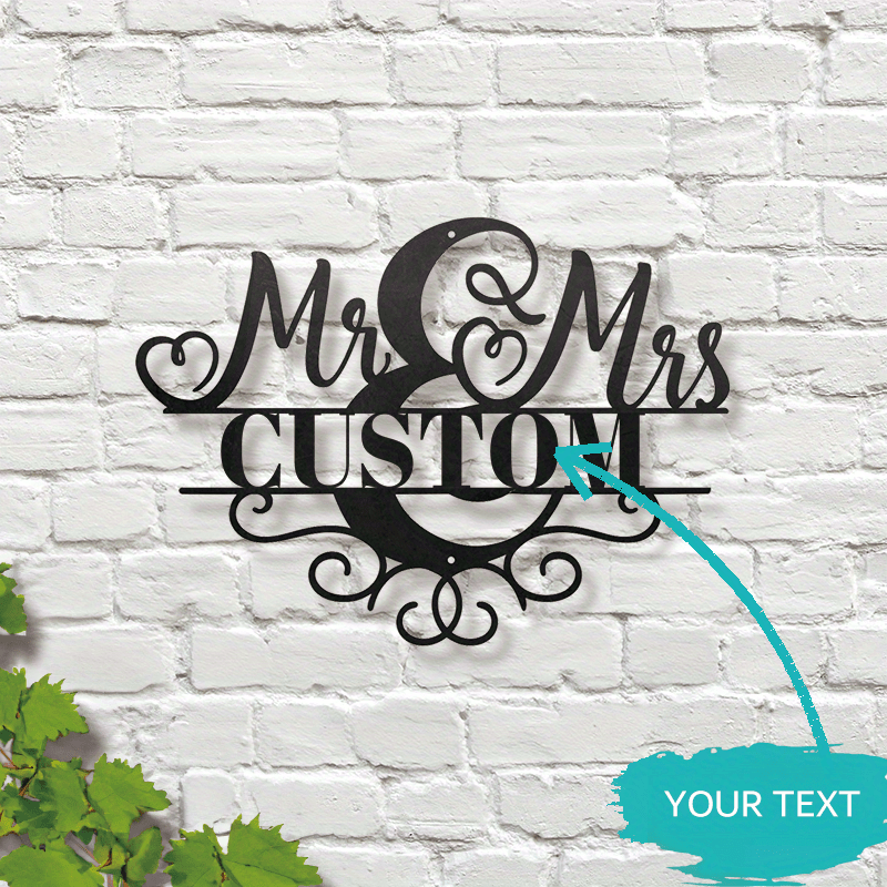 Customized Wall Art featuring Mr & Mrs Monogram - Classic Black Metal Decoration for the Home, Ideal for Every Celebration