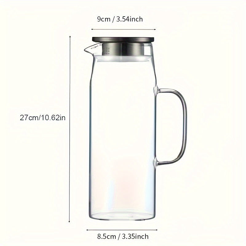 Large glass pitcher with lid and spout, perfect for hot/cold beverages like coffee, juice, and homemade drinks. Great holiday gift for friends, kitchen accessory.