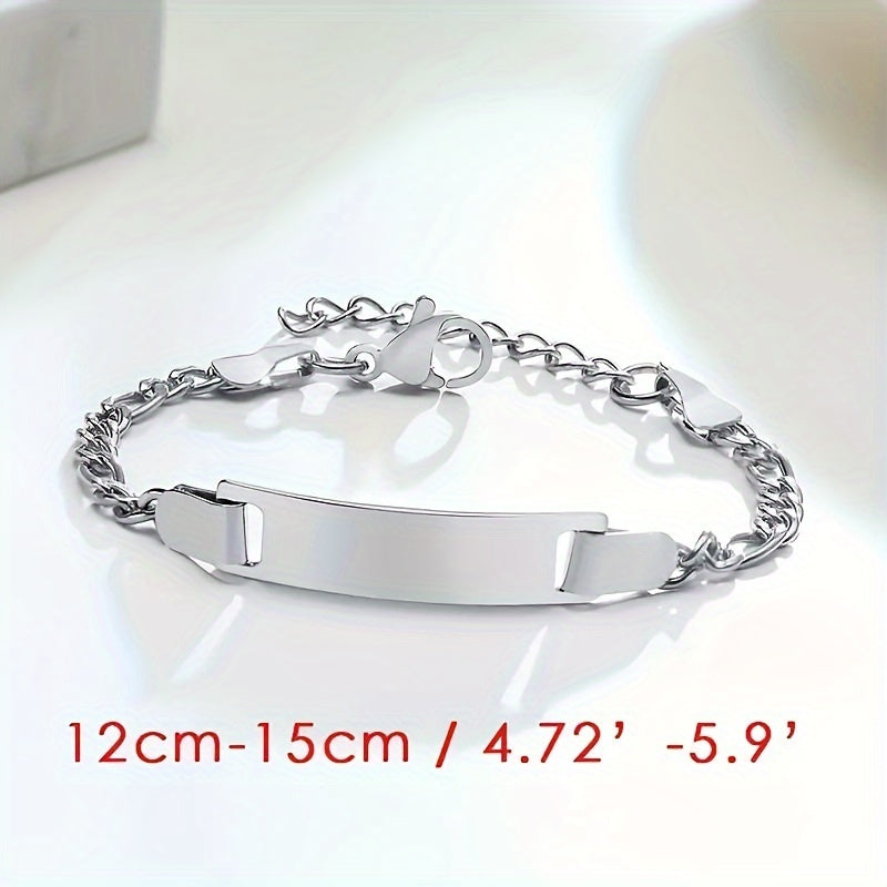 Personalized Baby Name ID Child's Bracelet, made of Stainless Steel and Adjustable. Engraved with Date, Name, or Words. Ideal Jewelry for Parties, Birthdays, or Holiday Gifts for Kids