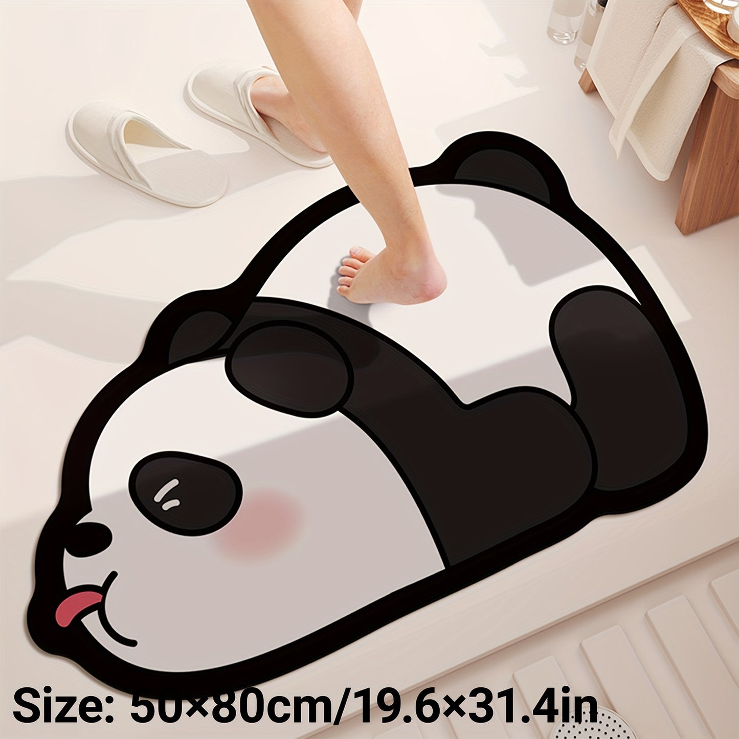 Super absorbent bath mat with cute panda print, non-slip and quick-drying, ideal for bathroom or outdoor use.