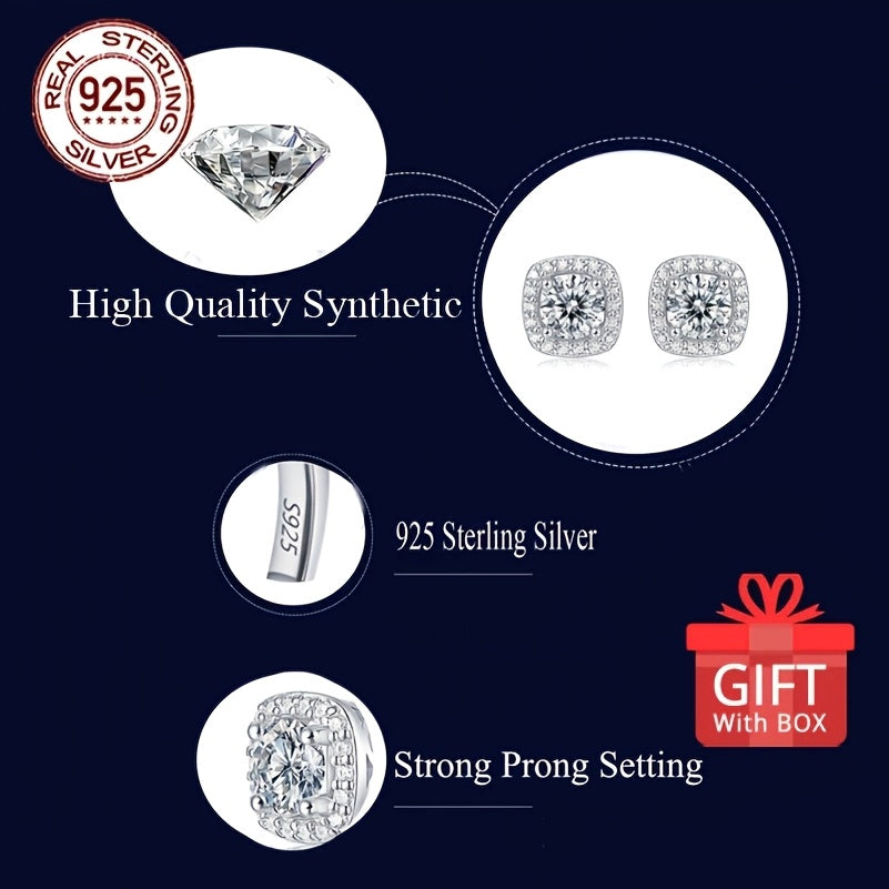 Get a pair of timeless heart-shaped synthetic zirconia stud earrings, perfect for any occasion. Made of 925 sterling silver plated material, these earrings are hypoallergenic and feature a simple round design. They come in a beautiful gift box, making