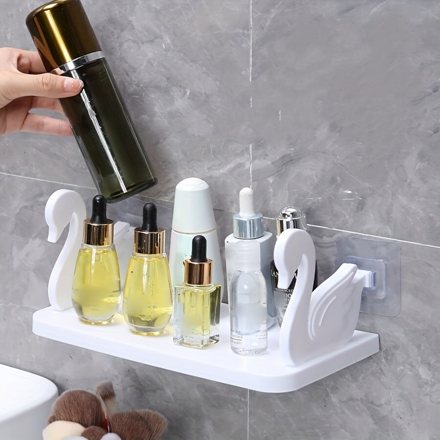 Wall-mounted Storage Rack with Multiple Functions, Featuring a Spacious Swan Shelf for Kitchen Seasoning Bottles and Bathroom Storage