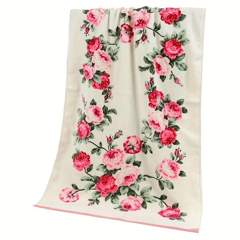 Flower pattern cotton towel, quick-dry hand and bath towel for home bathroom.