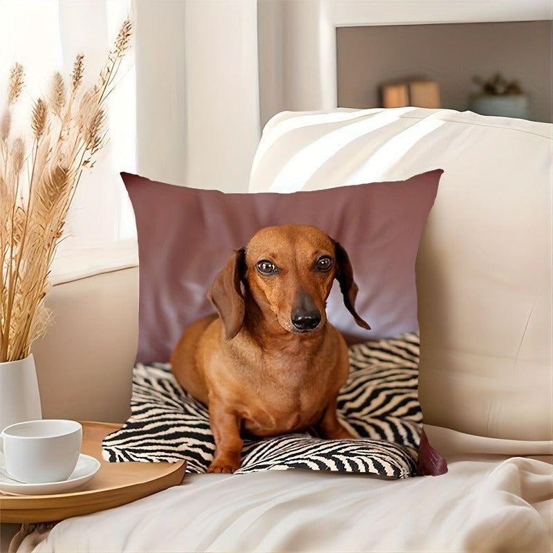 Modern Dachshund Portrait Print Throw Pillow, 18x18 inches, Made of Soft Polyester, Easy to Clean in Washing Machine, Features Zipper Closure, Perfect for Decorating Home, Office, or Party