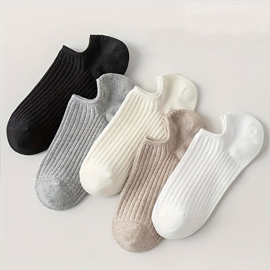 5 pairs of invisible women's boat socks for spring and summer, thin and non-slip.