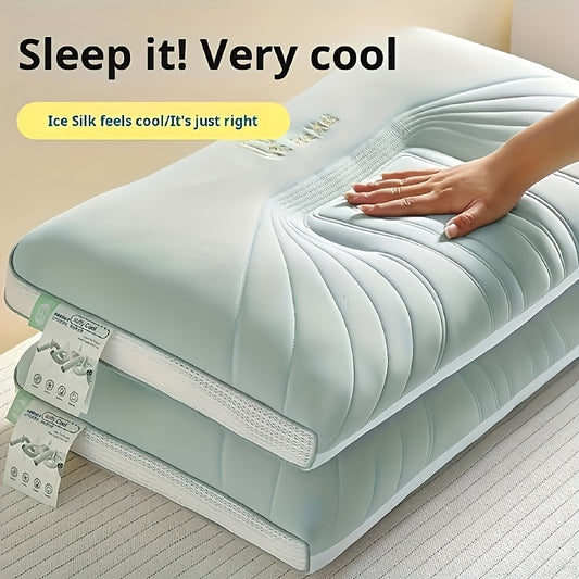 2 3D breathable soft pillows with cooling ice cover and ergonomic contour design for neck and shoulder support. Suitable for all-season comfort in home, bedroom, dorm, hotel, and travel.