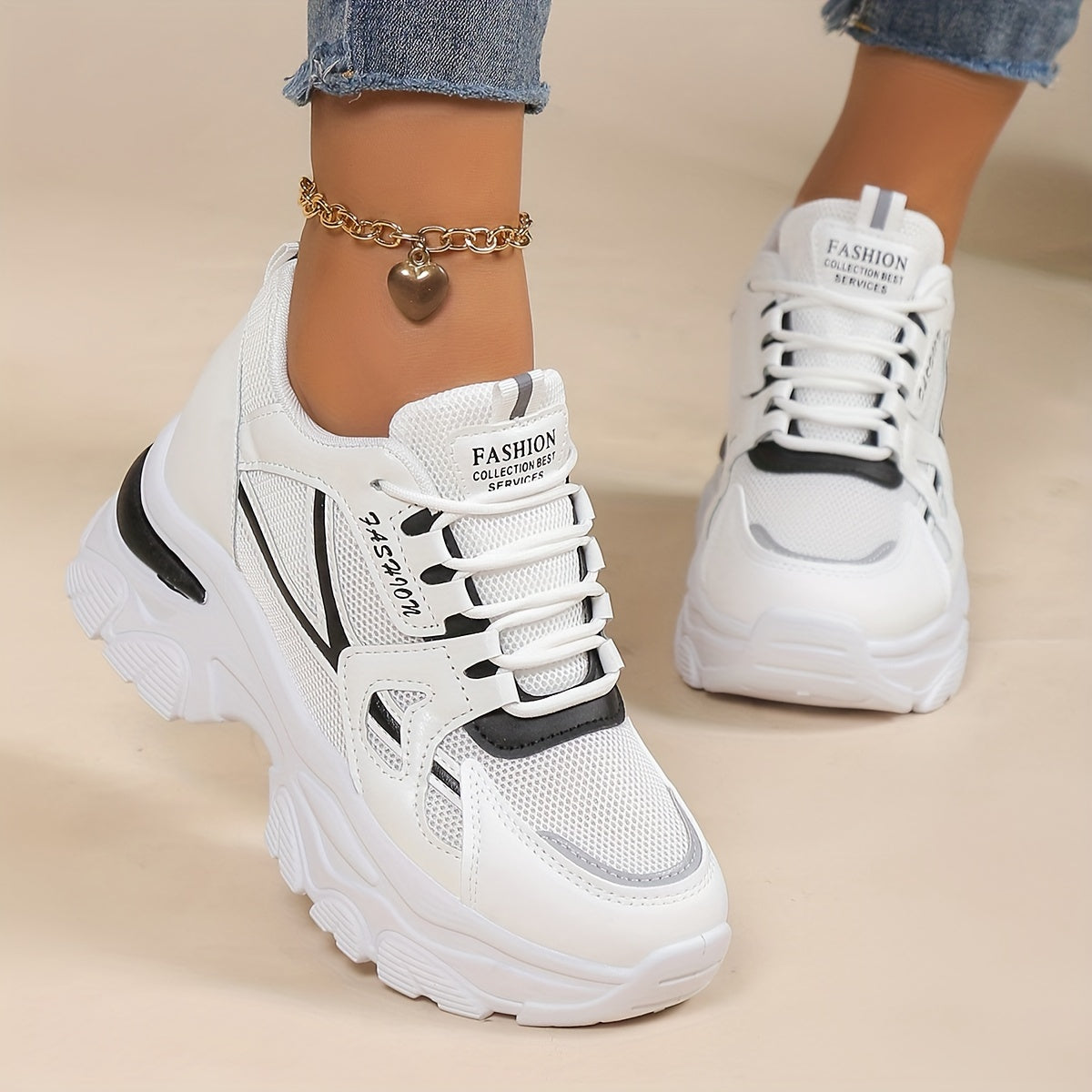 Color-block thick bottom chunky sneakers for women, perfect for casual outdoor running.