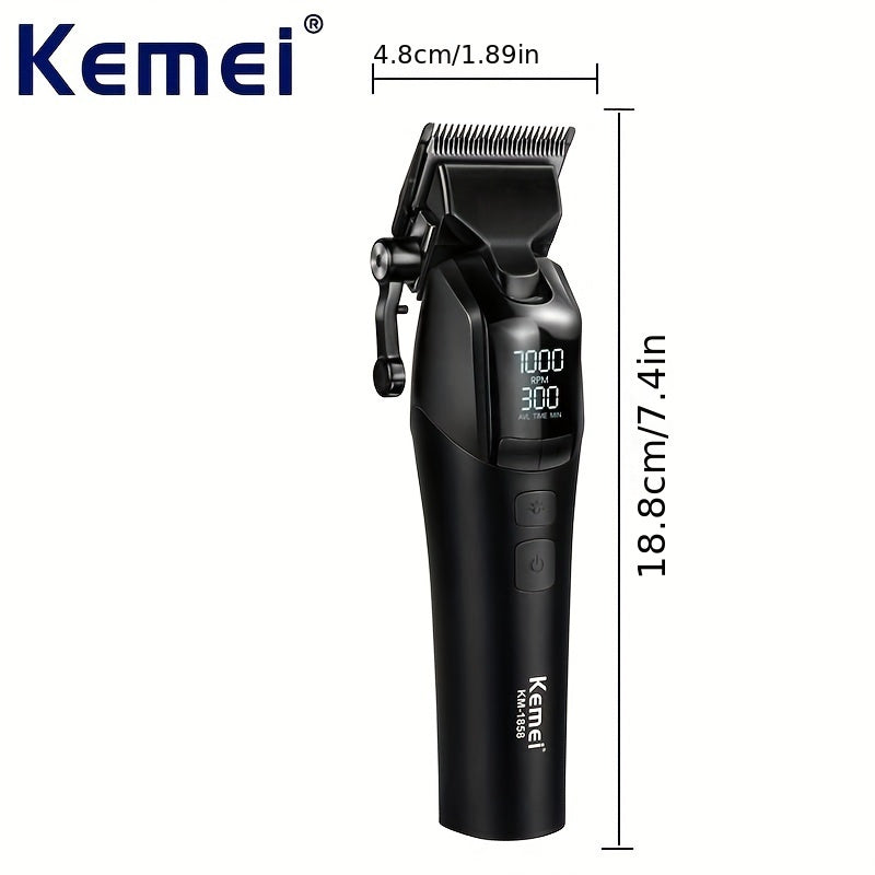 KEMEI Km-1858 DLC Blade Electric Hair Clipper is a professional cordless hair clipper that is USB rechargeable and comes with a light.