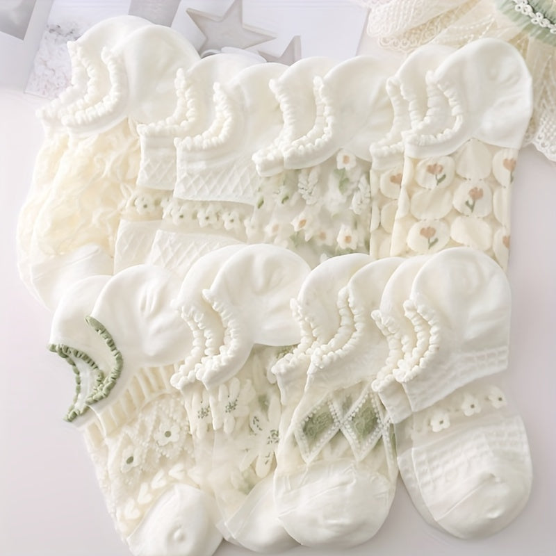 Set of 8 pairs of white crystal socks, perfect for summer with cool and breathable mesh design.