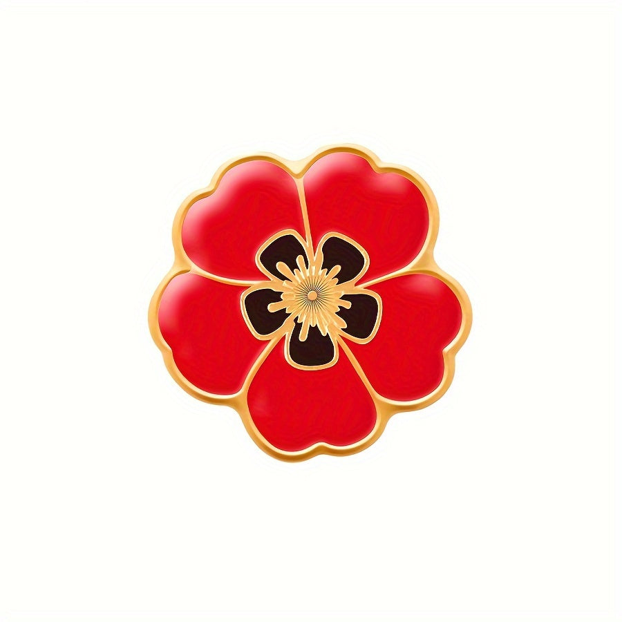 Set of 10 Patriotic Red Flower Brooches - Made of Alloy, Unique Men's Accessories