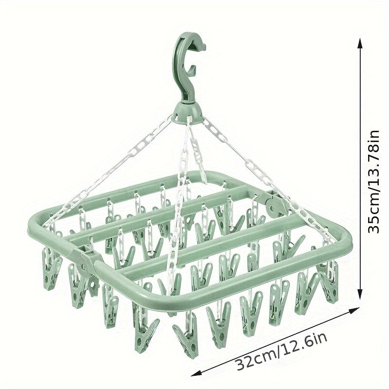 32-piece Folding Clip Hanger for Laundry, Plastic Hanging Rack with Large Capacity, Drying Rack for Socks and Underwear, Space-saving Organizer for Bedroom, Bathroom, Closet, Wardrobe, Home, Dormitory