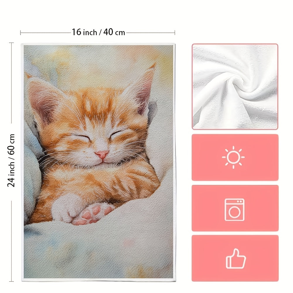 Two Ultra Soft Kitchen Towels Featuring Adorable Kitten Design - Exceptionally Absorbent, Delicate Purr Theme, Easy to Clean Dish Hand Towels, 40.64x60.96 cm - Ideal for Holiday Decoration & Daily Use, Dish Towels