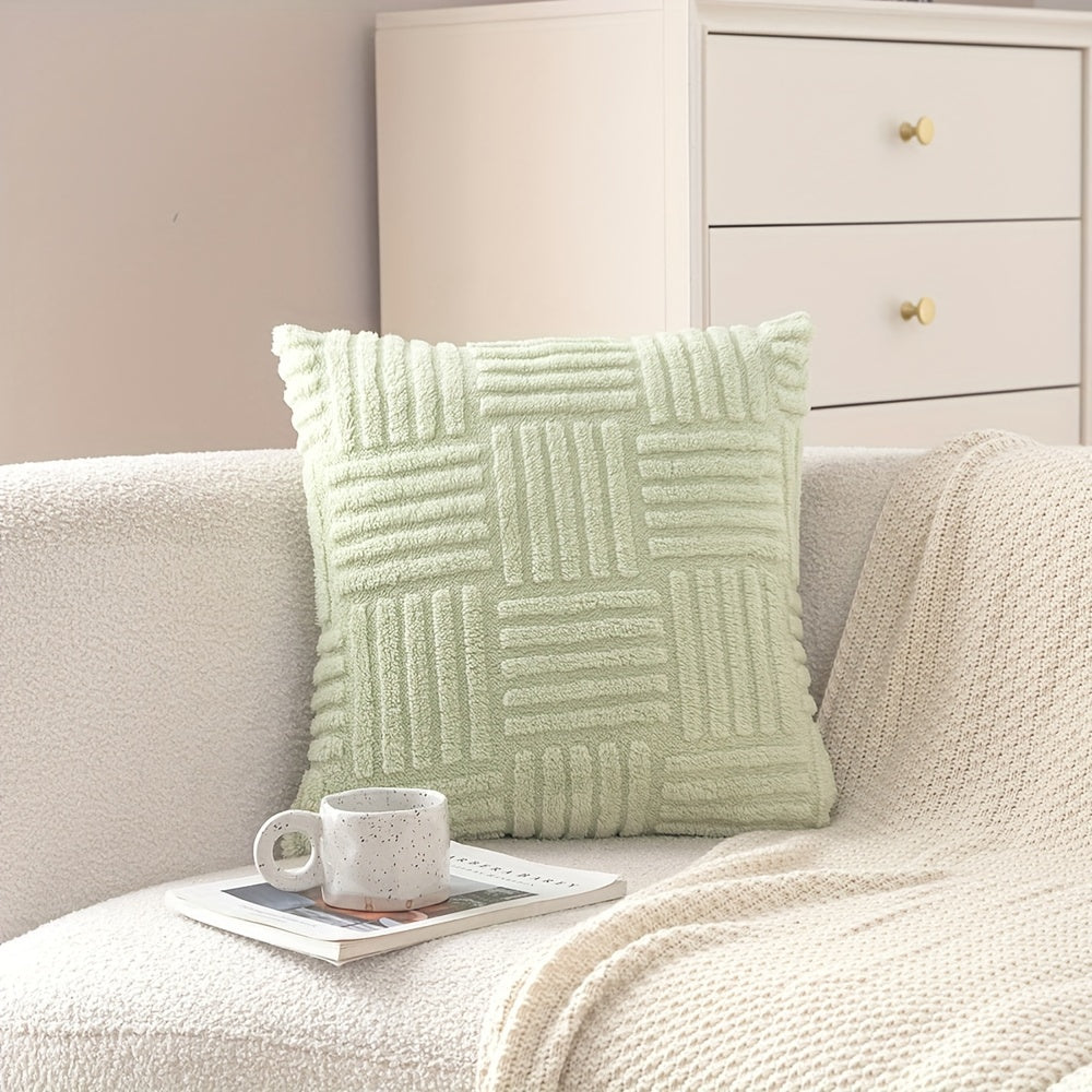 Boho style pillow cover for home decoration, in plush stripe design, available in two sizes; suitable for sofa, couch, or bed; cozy modern addition to any room, pillow insert not included.