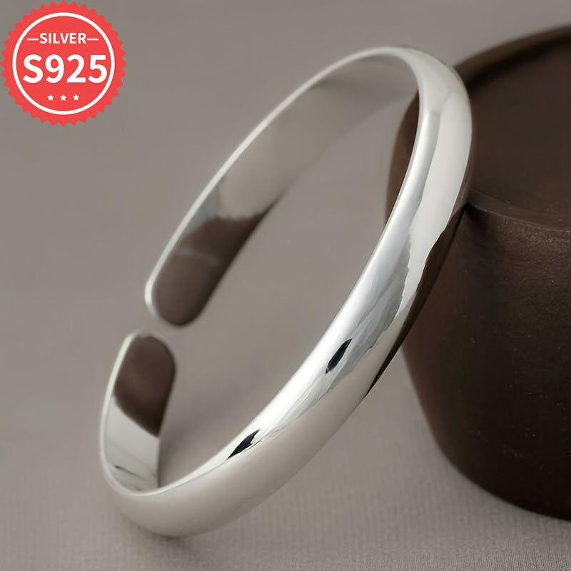 Sterling Silver Cuff Bracelet, Elegant and Simple Design, Hypoallergenic and Shiny Bangle for Fashion, Anti-Oxidation Packaging, Lightweight at 5.7g, Perfect for Daily Wear and Gifting, Versatile Jewelry for Christmas Season