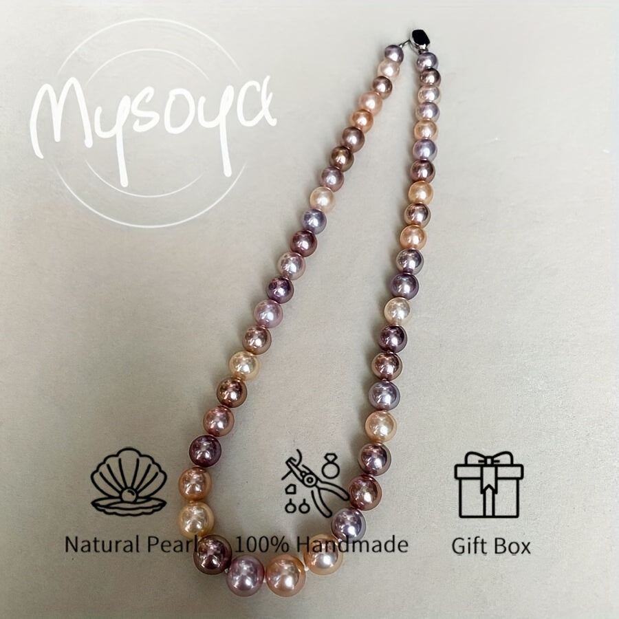 Artisan-made necklace featuring vibrant candy colors and 9-11mm freshwater pearls, presented in a gift box. Ideal for both everyday wear and special occasions.