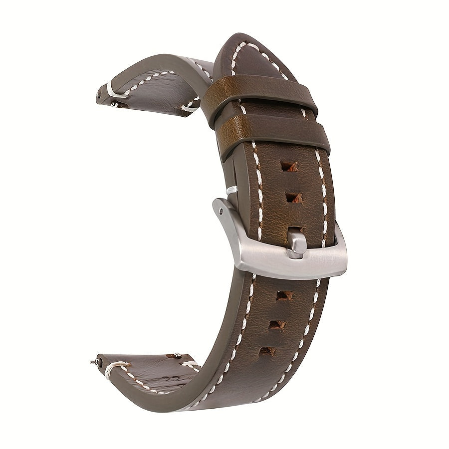 Soft, Waterproof, and Sweat-proof Vintage Cowhide Leather Wrist Strap with Silvery Black Buckle, 20mm 22mm Quick Release Strap, and Spring Bar Switch