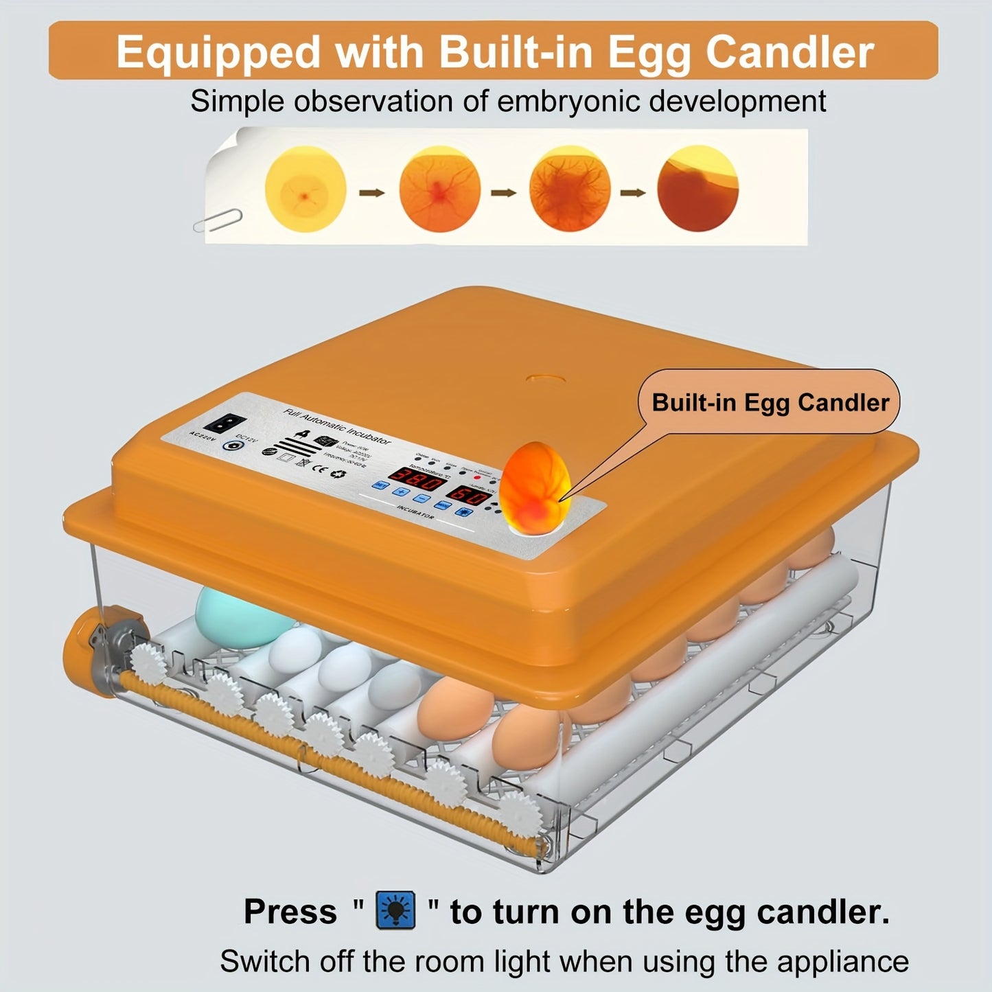 CoInceptus Automatic Egg Incubator with LED Display - Controls Humidity & Temperature, Holds 36 Eggs, Rotates Automatically, Includes Egg Light - Orange