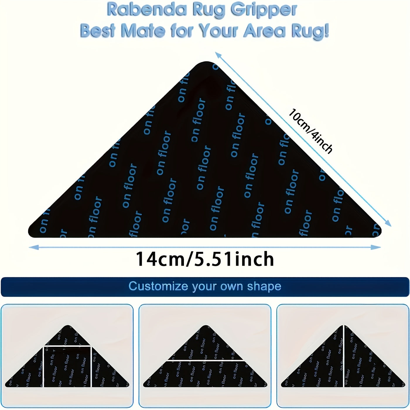 4/8/12 piece set of large, washable anti-slip carpet mats designed for use on hardwood flooring. Made from durable PET material, these double-sided adhesive mats are perfect for home decoration and will prevent slipping on both hardwood flooring and