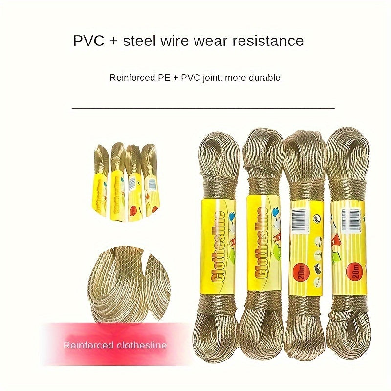 Durable 20m PVC Plastic Steel Wire Outdoor Clothes Drying Rope - Perfect for Sun Protection and Waterproof Drying of Clothes, Bed Sheets, and Quilt Covers Outdoors