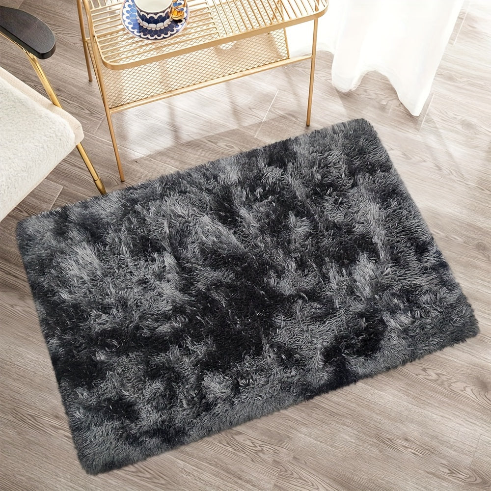 Machine Washable Tie-dyed Gray Fluffy Bedside Carpet - Perfect for Dormitory Room or Home Décor