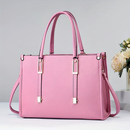 Elegant tote handbag for women with large capacity, solid color, and versatile style.