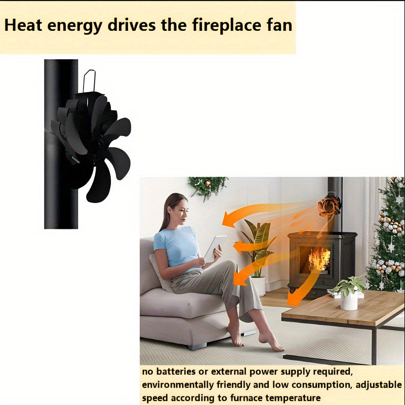 Efficient Heating and Cooling with our High-Quality 6-Blade Heat Powered Wood Stove Fan - Non-Electric, featuring a High-Speed Drum Design.