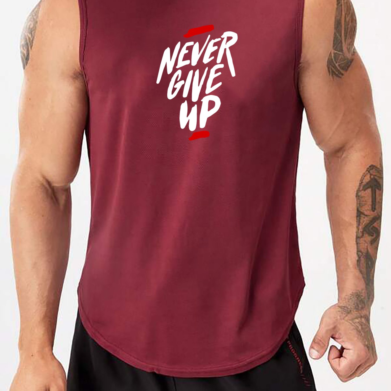 Comfy and breathable tank top for men, perfect for summer workouts and basketball training. Features bold "Never Give Up" print.