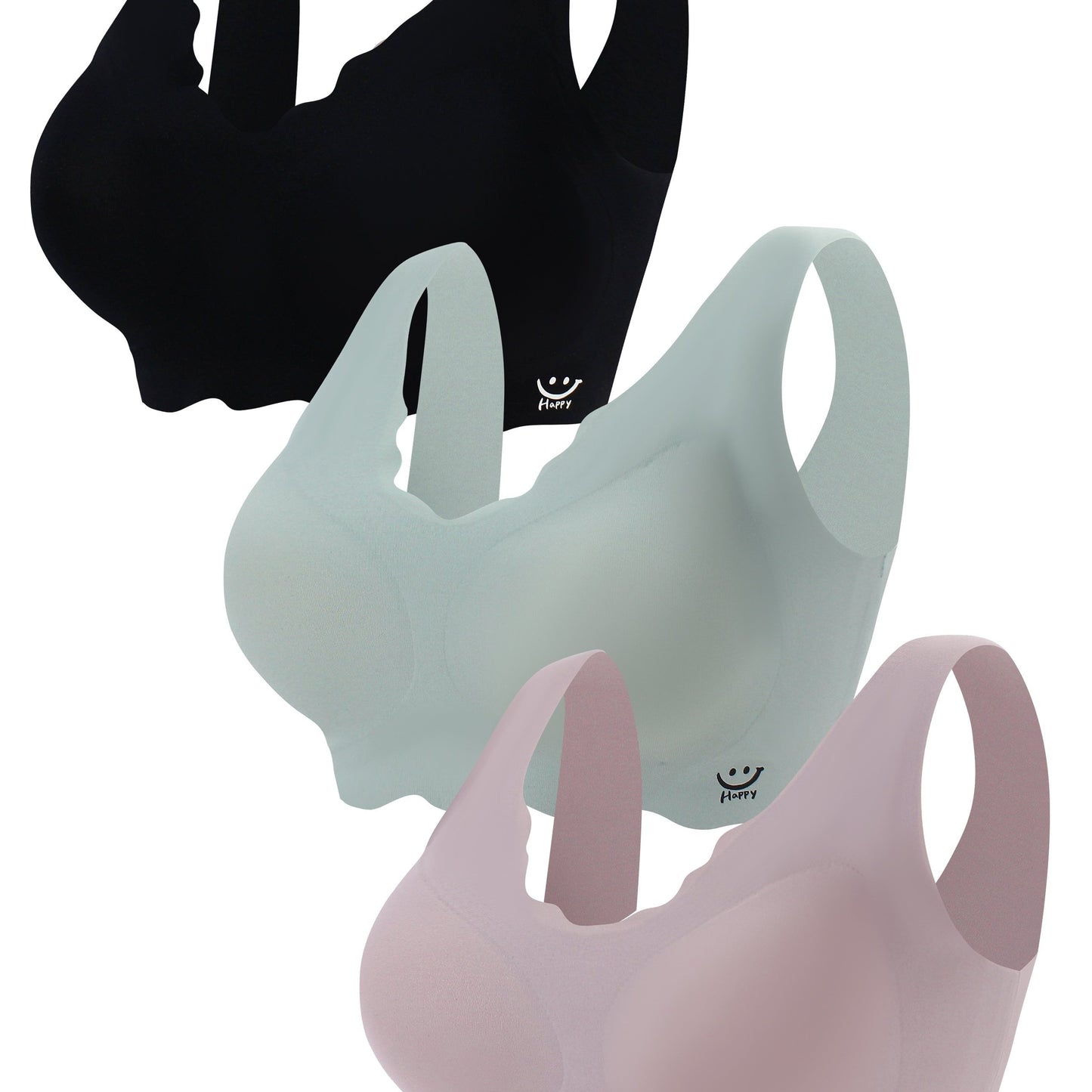 3 seamless wireless bras, comfortable and breathable, for full coverage lingerie and underwear for women.