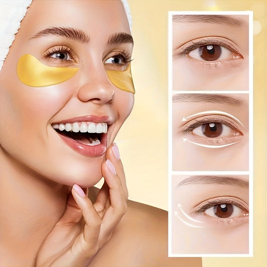 Golden Eye Mask Patches: 60pcs for Firming Skin with Collagen & Hyaluronic Acid, Moisturizing and Alcohol-Free, Suitable for All Skin Types.