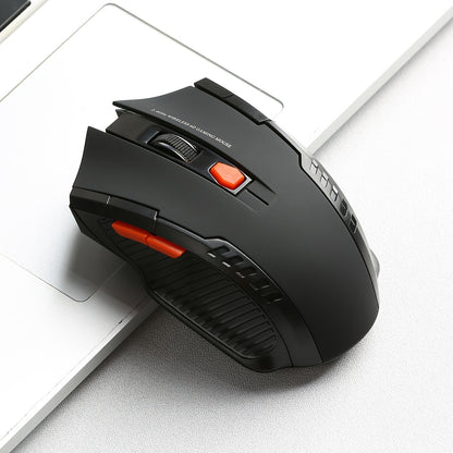 2.4G Wireless Gaming Mouse with ergonomic design, comfort grip, 10m range, adjustable DPI, stylish appearance, suitable for desktop and laptop use, made of plastic material.