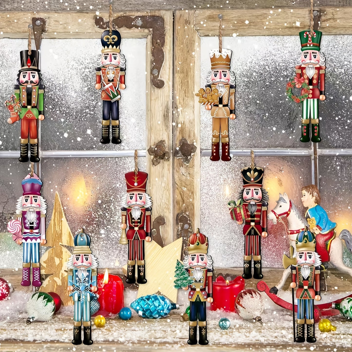 Set of 12 Nutcracker Wooden Ornaments - Traditional Christmas Decor for Parties & Home