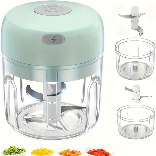 Portable mini food processor with stainless steel blades, USB rechargeable, 1200RPM speed, speed control, easy to clean, 250ML capacity, lithium battery.